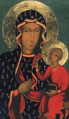 Matka Boska Częstochowska, akryl na desce, mal. RK